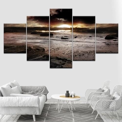 Dark sunset landscape 5 Piece Canvas Wallpapers modern Poster Modular art painting for Living Room Home Decor