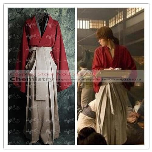 Free Shipping Rurouni Kenshin Himura Kenshin Red film Kimono Cosplay Costume