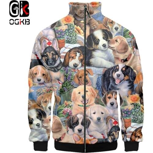 OGKB 3D Zipper Stand Collar Jacket Men Cool Cute Dog 3D Print Long Sleeves Coat Fashion Tracksuits Harajuku Streetwear Jacket
