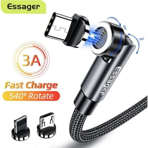 Essager 540 Rotate Magnetic Cable Fast Charging Magnet Charger Micro USB Type C Cable For iPhone Xiaomi Samsung Date Wire Cord