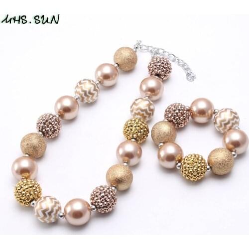MHS.SUN Girls jewelry gold color princess style baby chunky beads necklaces bracelets lovely handmade bubblegum necklace 1pc/lot