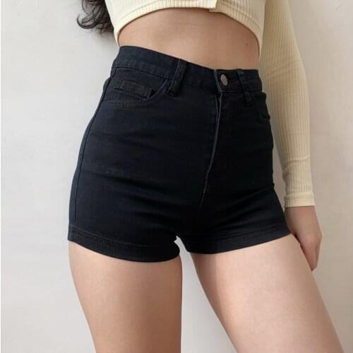 TVVOVVIN Womens Fashionable Korean Version Of High-waisted Thin Long-legged Basic Course Denim Stretch Shorts Hot Pants DJIW