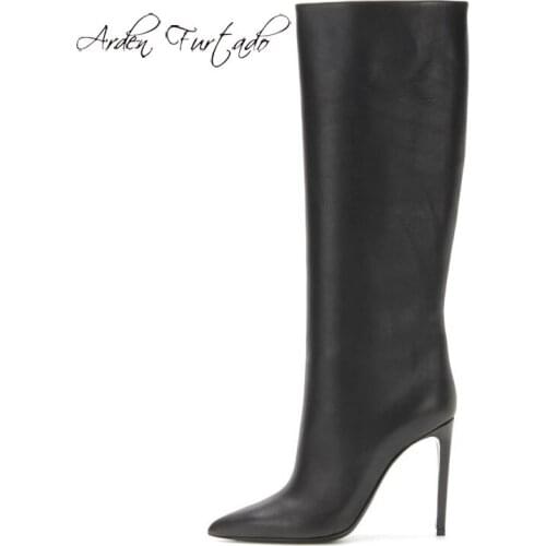 Arden Furtado Fashion Womens Shoes Winter Pointed Toe Stilettos Heels Slip-on Sexy Elegant Ladies Boots Mature knee high boots