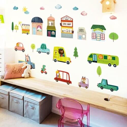 Cartoon 3D Car Wall Sticker Boy Room Decor Kids Bedroom Nursery Wall Decoration Poster DIY Decals Self-adhesive Wallpaper Mural