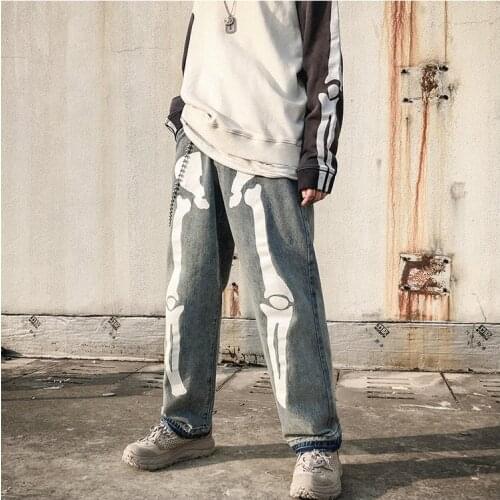 Men Halloween Trousers with Skull Pattern, Loose Horror Atmosphere Festive Clothing For Four Seasons S-2XL