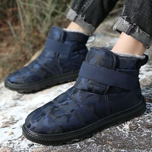 Men Boots High Quality Waterproof Non-slip Women Ankle Snow Boots Shoes Warm Fur Plush Hook & Loop Man Winter Shoes Plus Size