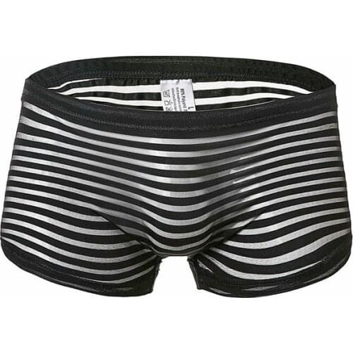 Mens Breathable Transparent Striped Mens Underwear Sexy Fashion Mesh Boxer Underwear Men mens underwear boxer sexy underwear
