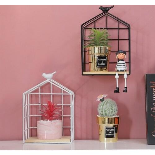 Nordic Minimalist Bird Cage Iron Grid Rack Creative Home Living Room Decoration Wall Storage Organizer Wall Shelf