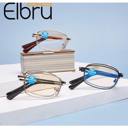 Elbru Portable Foldable Reading Glasses Fashion Metal Frame Anti-blue Light Presbyopic Glasses Unisex Magnifier Glasses No Case
