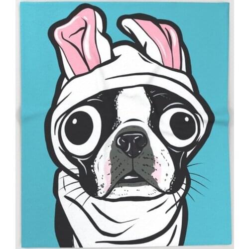 Boston Terrier Bunny Throw Blanket Warm Microfiber Sofa Bedding
