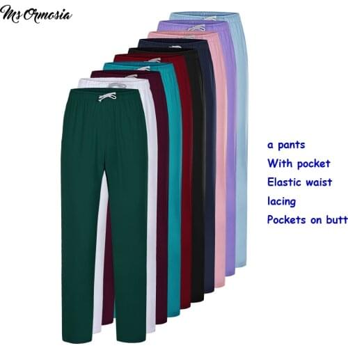 Solid color printed breathable nursing uniform womens special pants elastic waist work pants dental health care workwear new