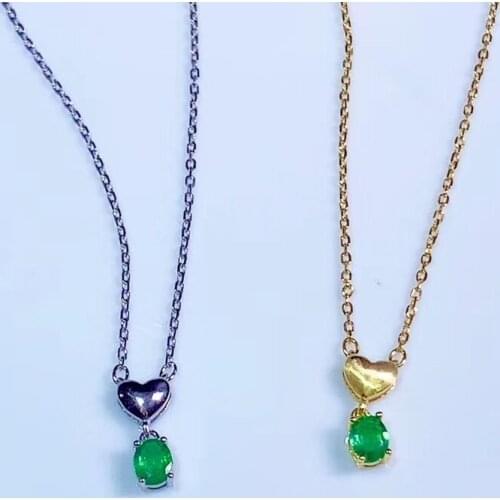 Heart style emerald gemstone necklace for girl fine jewelry natural gem birthday gift birthstone real 925 silver gold plated