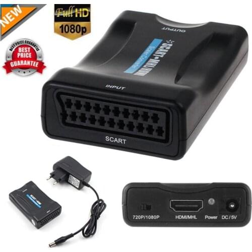 1080P Scart To HDMI-compatible Converter Audio Upscale Video Adapter for HDTV Sky Box STB for HD TV DVD with EU/US Power Plug