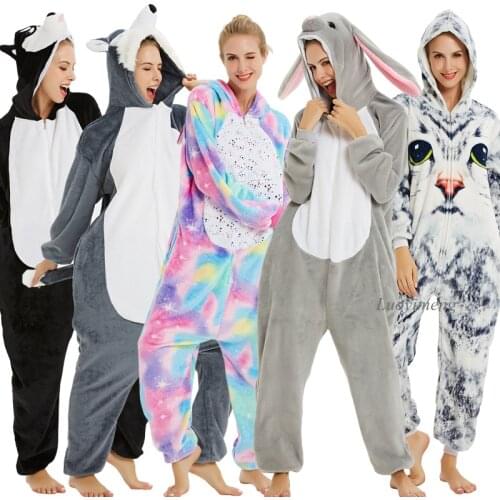 New Winter Women Men Unisex Adult Cute Cartoon Onesie Animal Pajamas Stitch Unicornio Unicorn Kigurumi Flannel Nightie Sleepwear