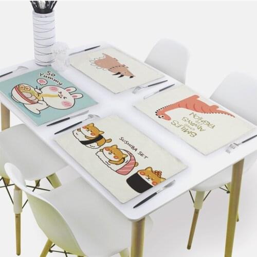 Cartoon Animal Printing Placemat Cute Bunny Cat Drink Coasters Home Accessories Kitchen Place Mats for Dining Table Bar Mat Pad