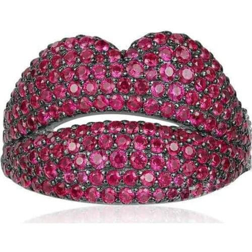 SLJELY Luxury 925 Sterling Silver Sexy White Red Lip Finger Rings Cubic Zirconia Stones Yao Chen Collection Women Fine Jewelry