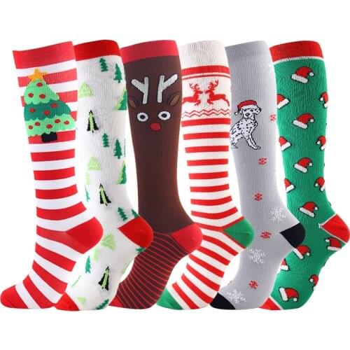 Christmas Compression Stock High Quality Unisex Compress Sports Running Knee High Nylon Socks Relieve Muscle Fatigue