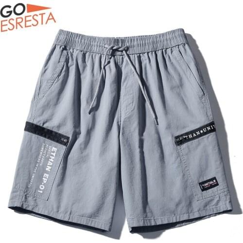 GOESRESTA Summer Casual Men Shorts Cotton Sports Printing Harajuku Style Shorts Loose Breathable Comfortable Cargo Shorts Men