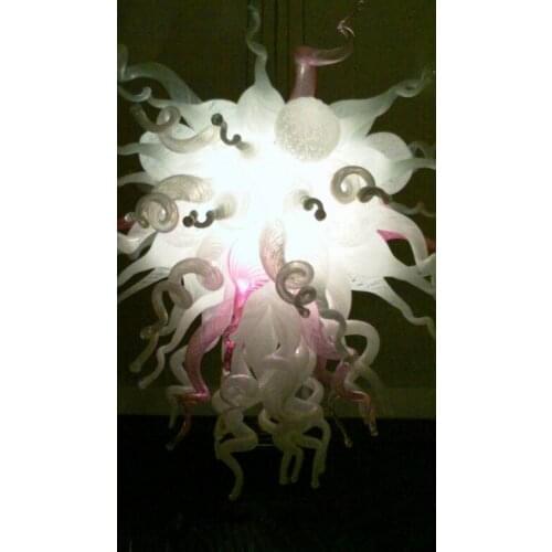 French Interior Light Modern Crystal Lamp Residental Pink and White Blown Glass Chandelier