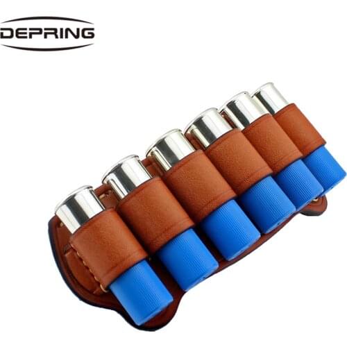 Tactical 12 Guage 6 Rounds Shotgun Shell Holder Cartridge Pouch High Quality Genuine Leather Ammo Pouch for 2" Belt
