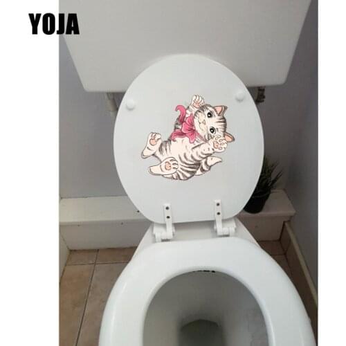 YOJA 20.8*19CM Butterfly-Tied Cartoon Cat Bedroom Wall Decal Lovely Cartoon Toilet Decal T1-0174