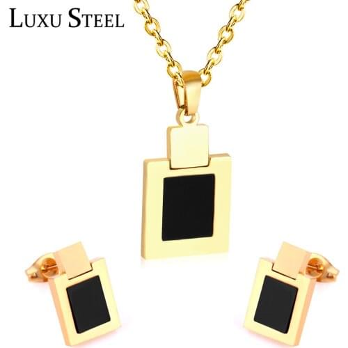 LUXUSTEEL Classic Jewelry New Stainless Steel Black Shell Jewelry Sets For Women Geometry Pendant Necklace Bijoux 2020 BabyGirl