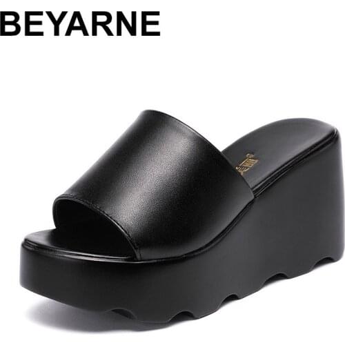BEYARNE New comfortable wavy sole wedges slides women slippers summer 2020 new high heels slippers ladies platform slippers for