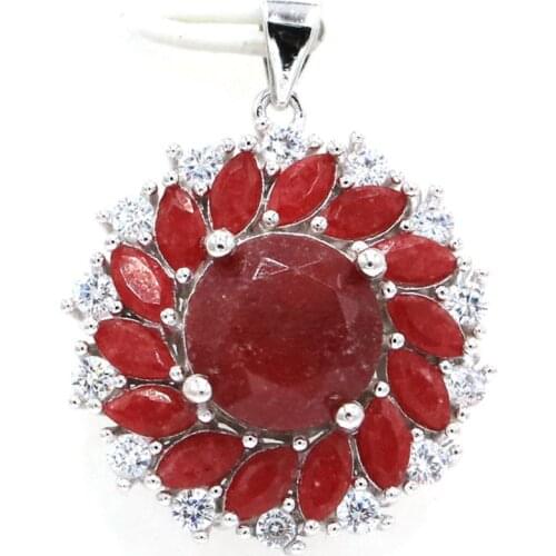 Guaranteed Real 925 Solid Sterling Silver 1.9g Classic Real Red Ruby Ladies Pendant 26x14mm