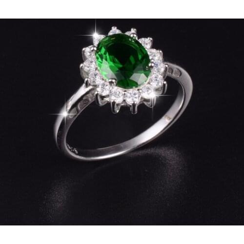 Size 5-10 Princess Diana William Kate Middletons 3ct Created green Gemstone Engagement 925 Sterling Silver Ring for Women