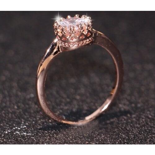 Drop Shipping Lovers' Ring for Women Cute Luxury Jewelry 10kt Rose Gold Filled Round Cut 5A Cubic Zirconia CZ Women Crown Ring