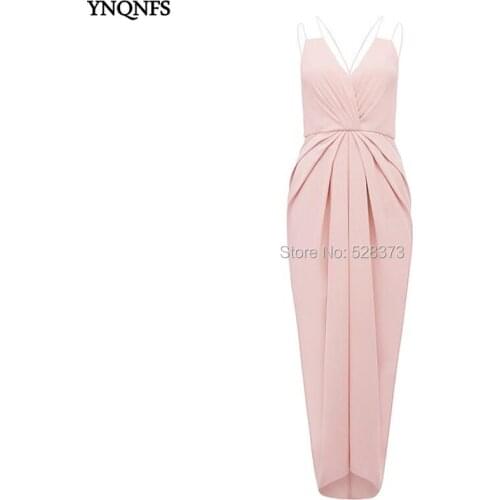 YNQNFS BD83 Real Pictures Guest Dress Chiffon Sleeveless Tea Length Mermaid Bridesmaid Dresses Pearl Pink 2019