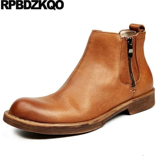 Winter Formal Mens Zipper Dress Boots Full Grain Leather Shoes Faux Fur 2018 Wedding Booties Party Designer Genuine Brown Warm