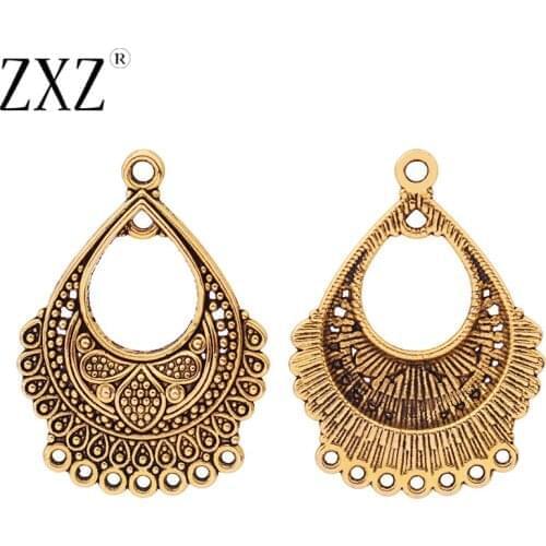 ZXZ 10pcs Antique Gold Chandelier Boho Earring Multi Strand Connector Charms Pendants Jewelry Findings 36x27mm