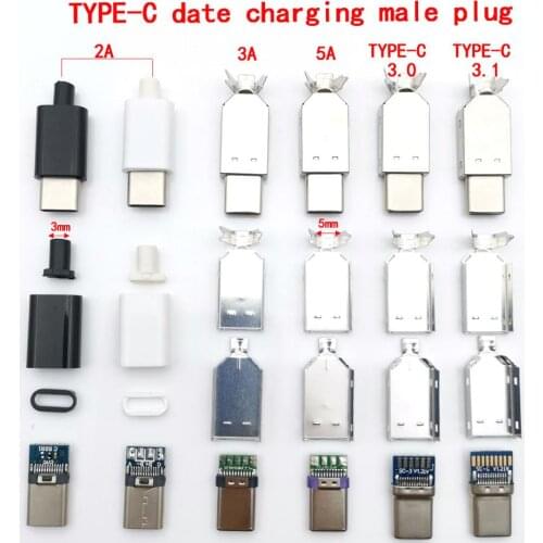 2sets USB 3.1 Type C 2.0 Male jack Charging Plug Welding Type USB-C adapter 3/4 in 1 2A/3A/5A large current Connector With case