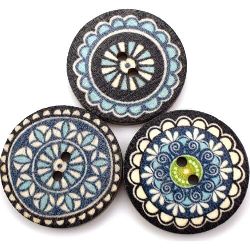 300PCS Mixed Vintage Colorful Flowers Wood Buttons Scrapbooking Sewing Craft 20/25mm Random Mixed Handmade Clothes Decor Button