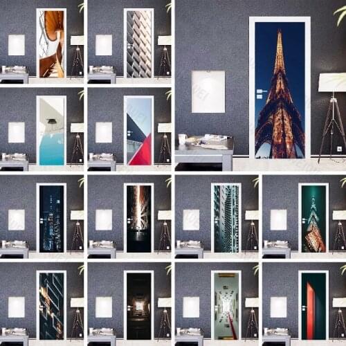3D Creative Architectural Landscape Door Stickers Room Door Poster Renovation Self-Adhesive Elevator Bedroom Door Moisture-Proof