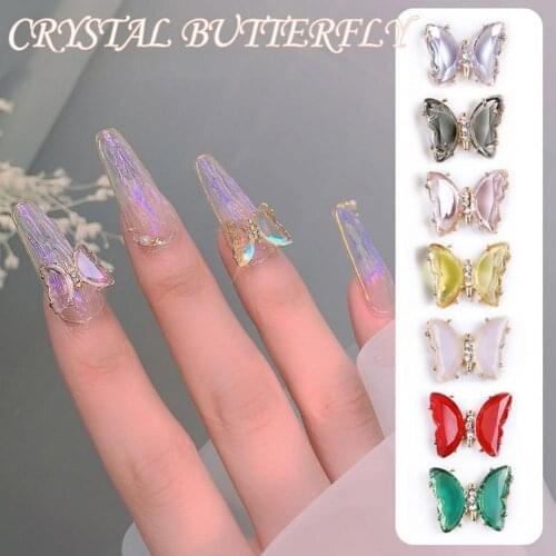 5Pcs/Set Nail Butterfly Ornament Ice Penetration 3D Colorful Shiny Manicure Crystal Butterfly for Beauty