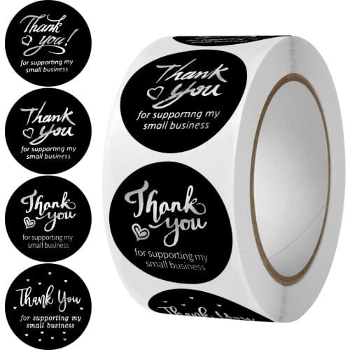 500pcs/pack Thank You Hot gold silver black background thanks for baking Stationery gloss stickers for Gift Decoration DIY 25mm