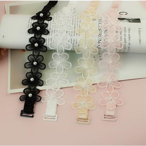 6pcs=3pair Women Lace Straps Korean Trace Exposed Sexy Pearl Flower Butterfly Invisible Underwear Fashion Beauty Accessories