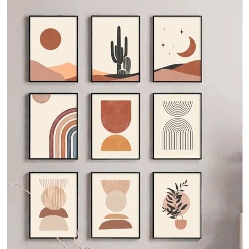 Abstract Desert Posters Cactus Geometric Landscape Wall Art Pictures Nordic Prints Canvas Painting Living Room Home Decor