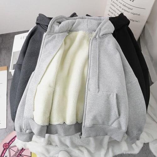 Lazy Plush and Thick Zip-up Autumn And Winter Fashion Women Sweatshirt hoodie coat Korean Soild Color Long Sleeve Female