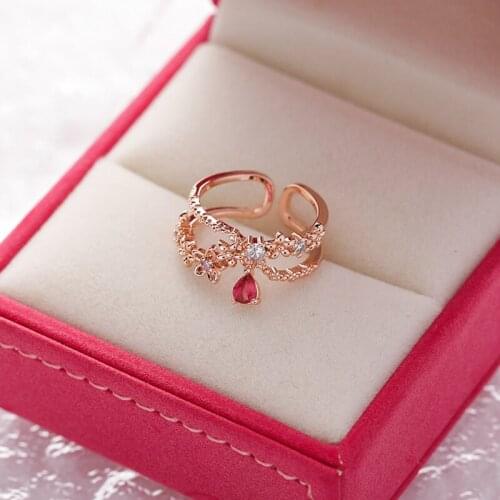 Shining Crystal Adjustable Copper Ring Flower Butterfly Womens Luxury Ring Fashion Sexy Jewelry Wedding Party Star Gift