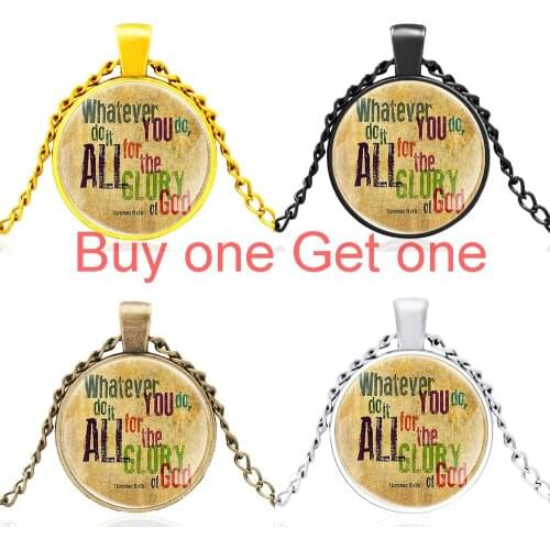 Retro Bronze Bible Quotes Whatever You Do It for the All Glory of God Glass Dome Charm Pendant Necklace Men Women Jewelry