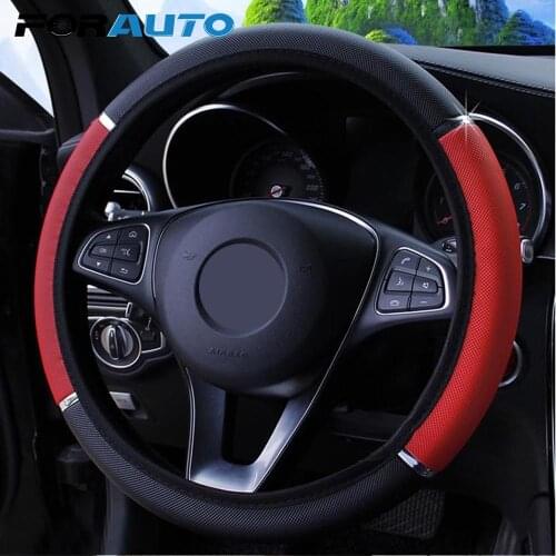 FORAUTO PU Leather Steering Cover Car-styling 37-38cm Diameter Car Steering Wheel Cover Anti Slip Universal Interior Accessories