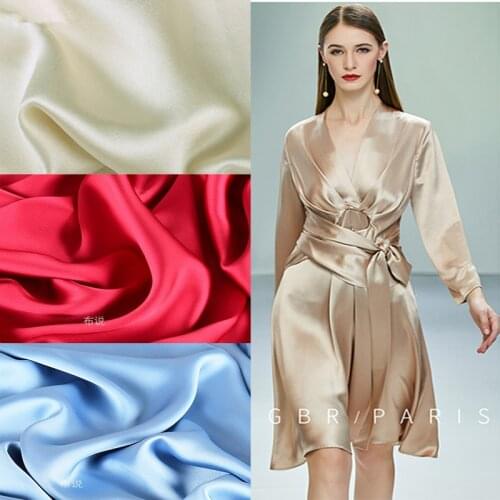 Designer Fabrics Acetic Satin Silky Fabric for Cheongsam Dress Pajama Skirt Blue Sequin Silk Brocade Sewing White Black Red Diy