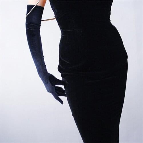 Elegant Women Velvet Gloves Black Long Section 60cm Female Models High Elastic Velvet Flannel TB45