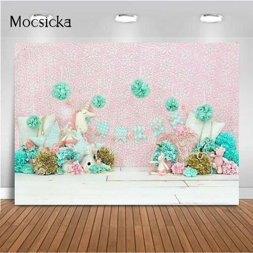 Unicron Flower Backdrop Girl Newborn Kids Pink Photography Background 1st Birthday Cake Smash Photo Booth Backdrops Props