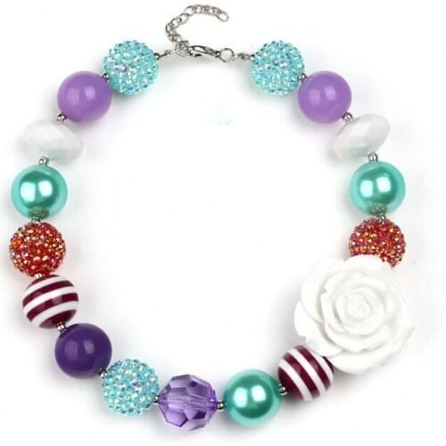 Nice Childrens Day Gift For Girls White Resin Rose Flower Choker Necklace 20mm Chunky Bubblegum Necklace Outfits Jewelry WXN17