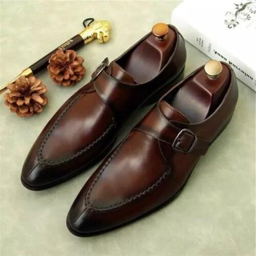Retro Dress Menck Mens Shoes Handmade PU Brock Buckle Classic Business Casual Trend British Monk Shoes Mens Shoes ZQ0113