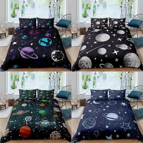 Bedding Comforter Cover Set Queen Twin Full Planet Space Printed Duvet Cover Soft Polyester Home Decor For Teens Kids Boy